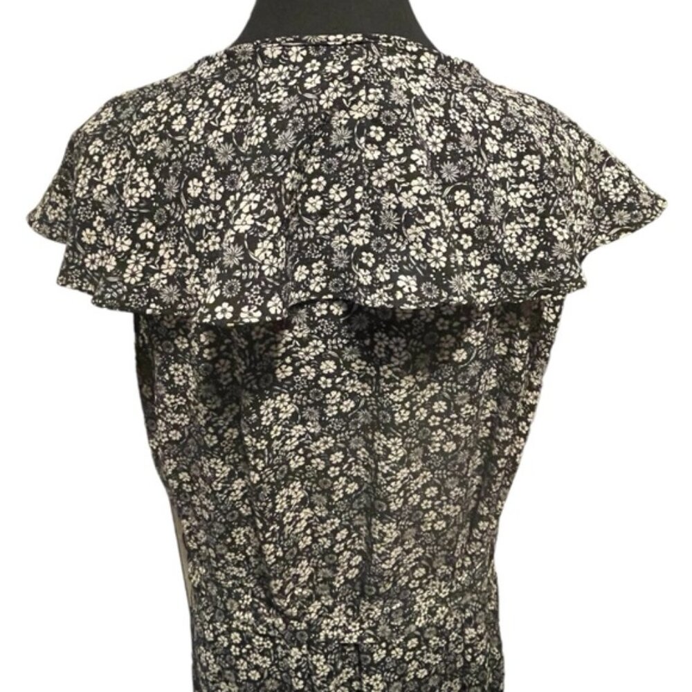 Plus Size Black Floral Flouncy Tiered Wrap Around Dress Tie Ruffles V Neck Sz 2X - Picture 7 of 15